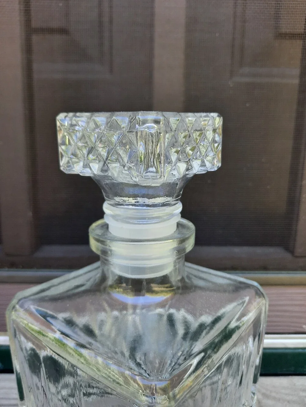 Vintage Squared Pressed Glass Decanter Bourbon Whiskey Liquor Bar Container